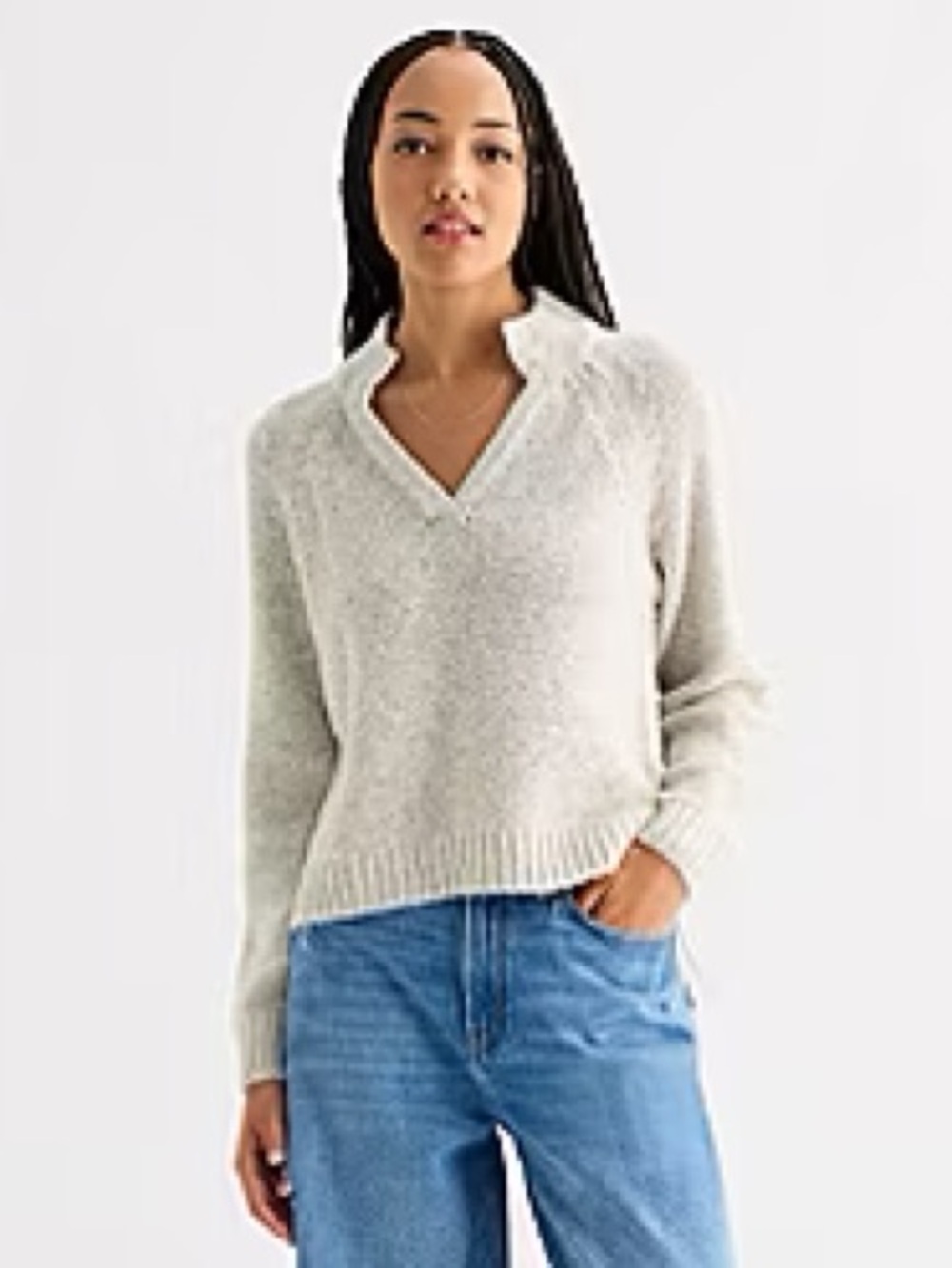 a.n.a Womens Split Crew Neck Long Sleeve Striped Pullover Sweater